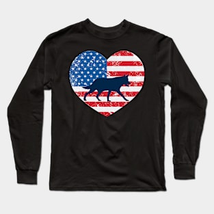 American Flag Heart Love Wolf Usa Patriotic 4Th Of July Long Sleeve T-Shirt